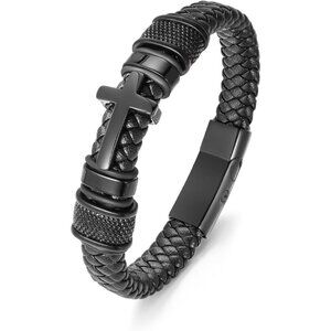 Men's Stainless Steel Leather Ashes Memorial Bracelet Cross Style Secure Keepsak